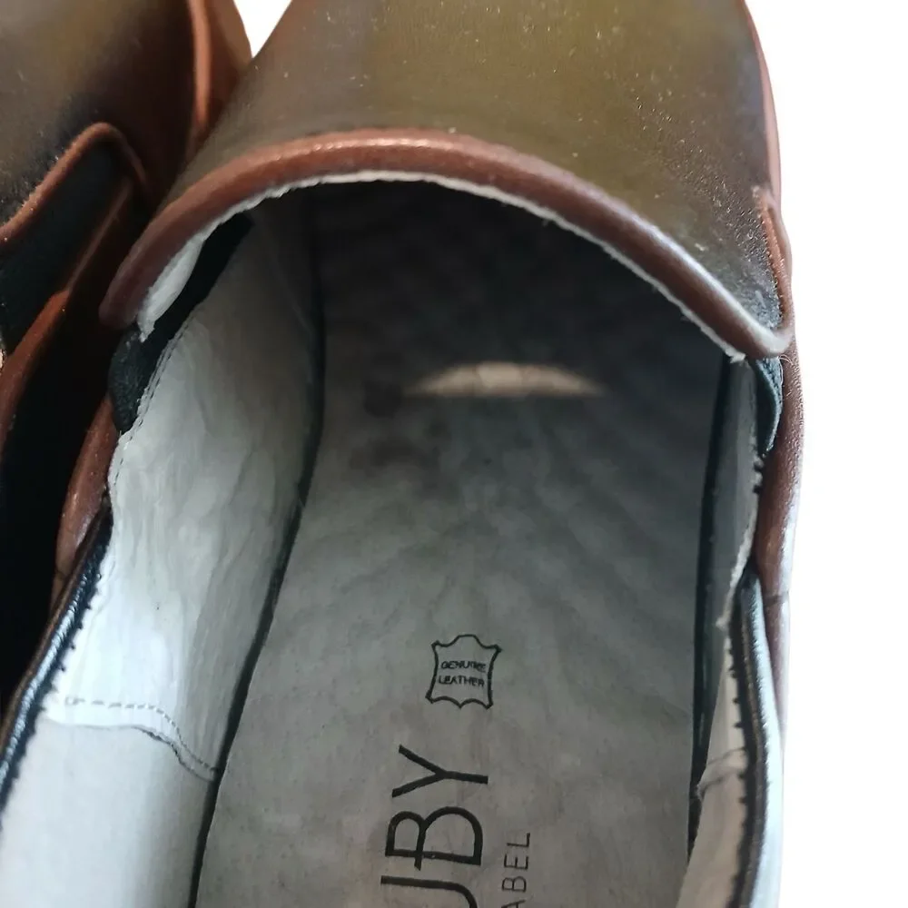 Ruby Label Size 6 Boys EU 38 Black Leather Brown Trim Loafer Slip-On Shoes Dress